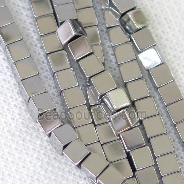 Hematite cube beads, platinum plated