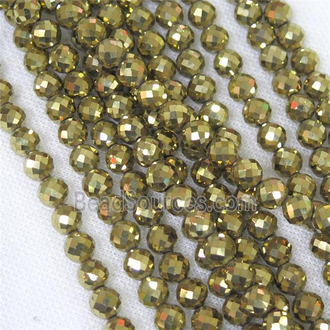 faceted round Hematite beads, gold plated