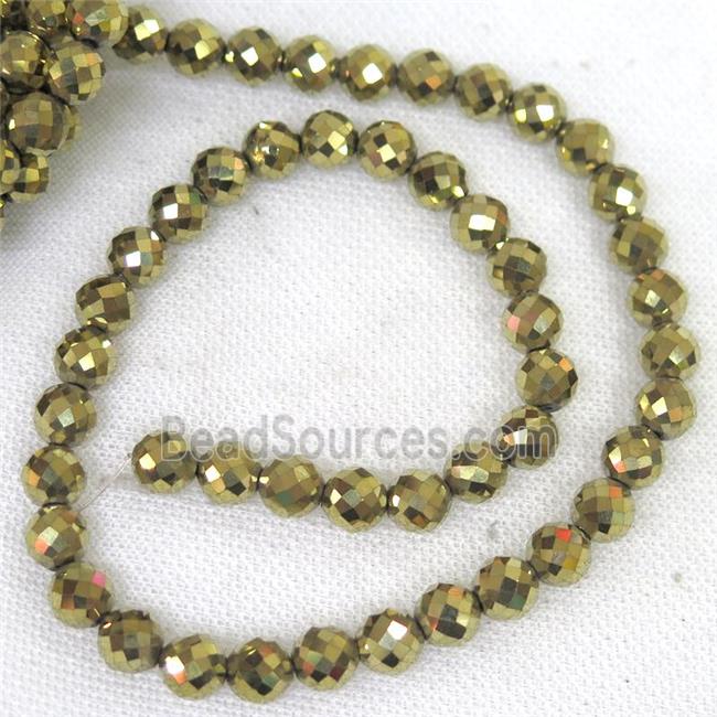 faceted round Hematite beads, gold plated