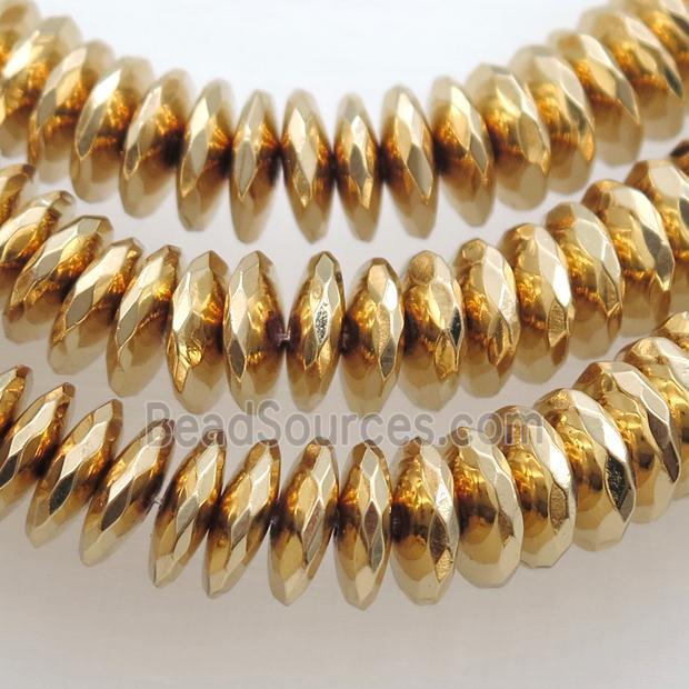 light KC-gold electroplated Hematite heishi Beads, faceted