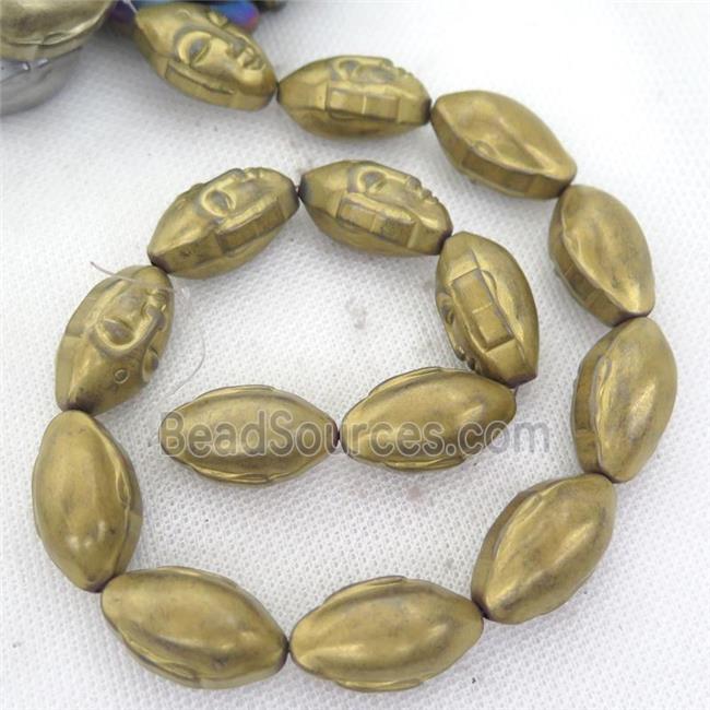 gold Hematite buddha Beads