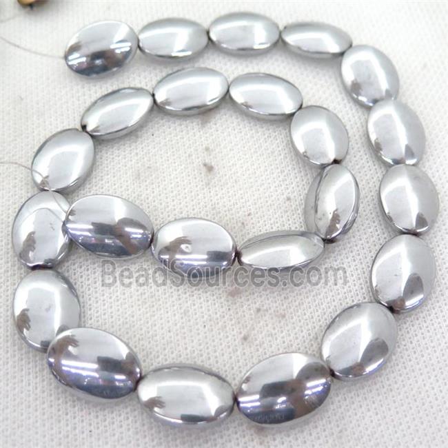 Hematite oval beads, silver plated