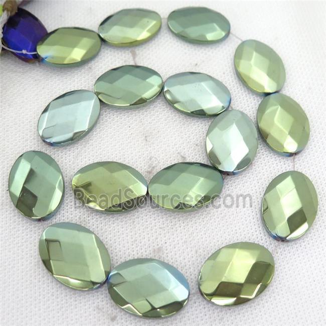 green Hematite Beads, faceted oval