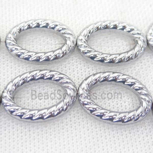 Hematite oval beads, silver plated