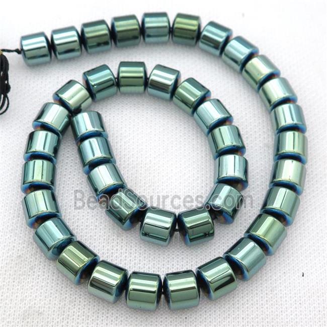 Hematite tube beads, green electroplated