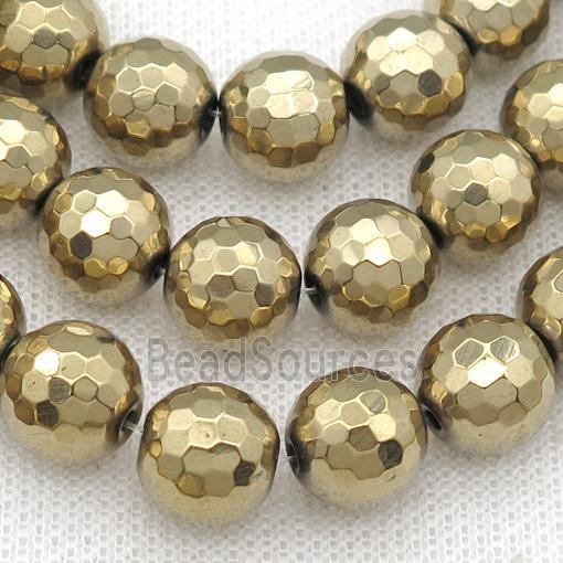 faceted round Hematite Beads, lt.gold electroplated