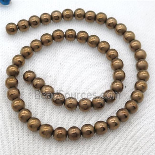 round Hematite Beads with line, brown electroplated, matte