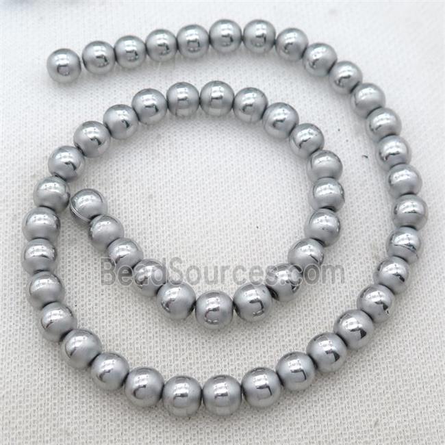 round Hematite Beads with line, platinum electroplated, matte