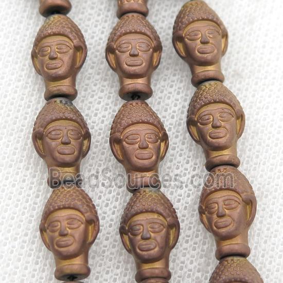 matte Hematite buddha beads, brown electroplated