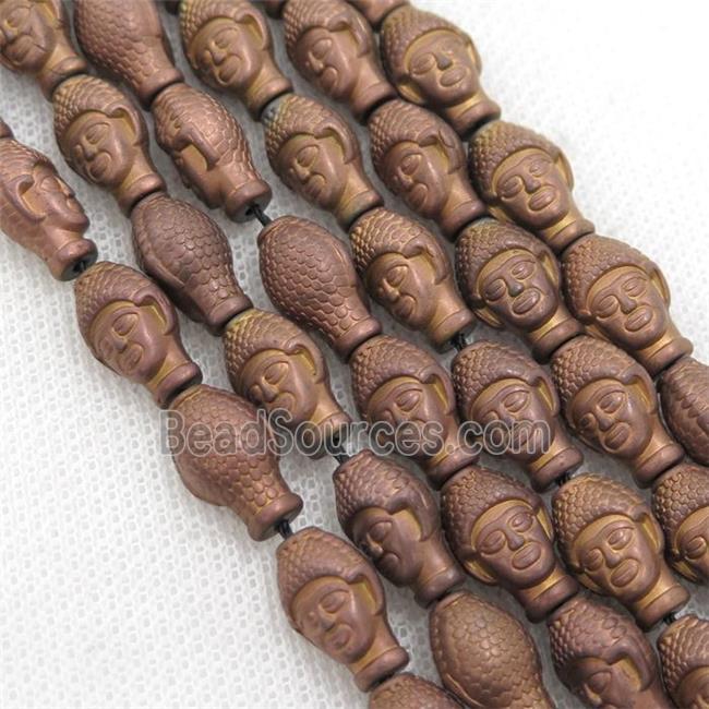 matte Hematite buddha beads, brown electroplated