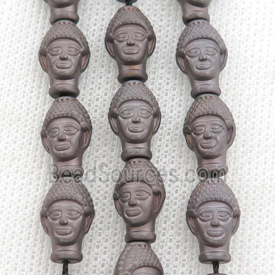 matte Hematite buddha beads, chocolate electroplated