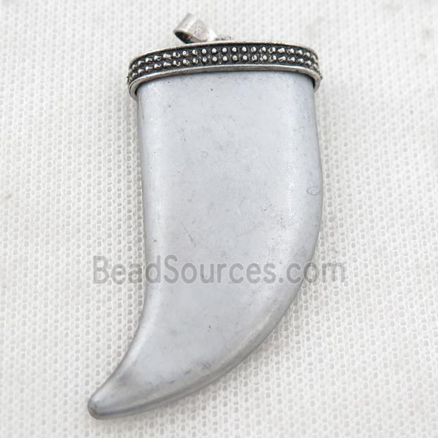 matte Hematite horn pendant, platinum electroplated