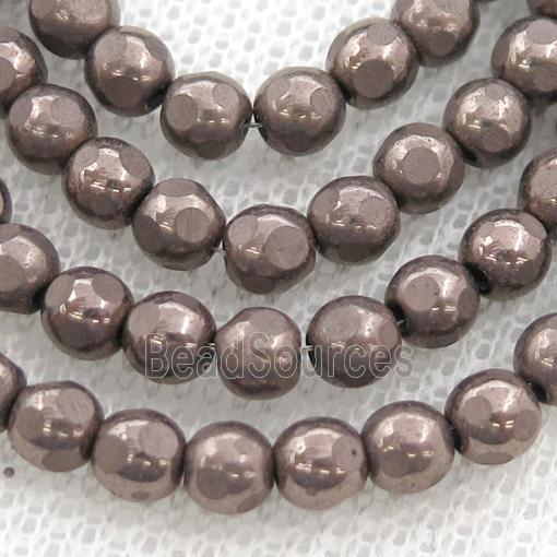 faceted round Hematite beads, chocolate electroplated