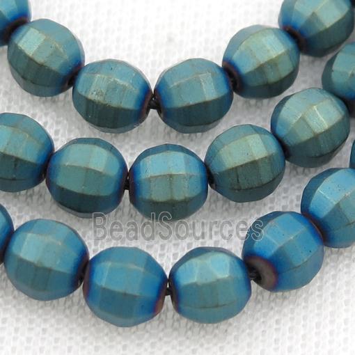 matte Hematite lantern beads, green electroplated