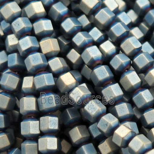 matte Hematite prism column beads, bluegold electroplated