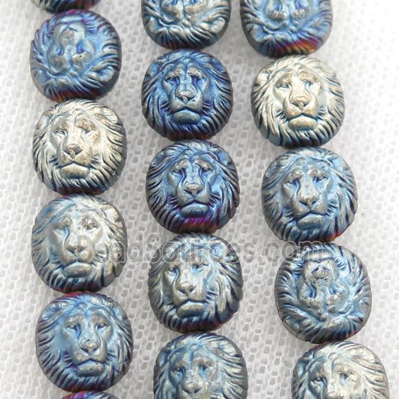 matte Hematite Lion Beads, bluegold electroplated