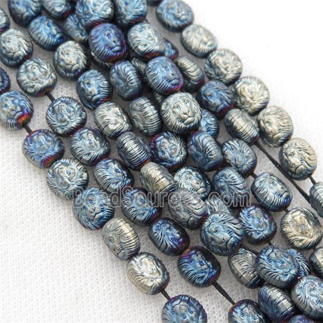 matte Hematite Lion Beads, bluegold electroplated