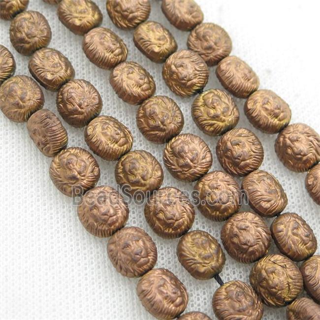 matte Hematite Lion Beads, brown electroplated