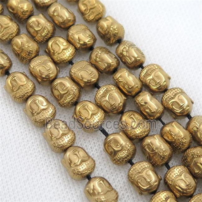 Hematite buddha beads, gold electroplated