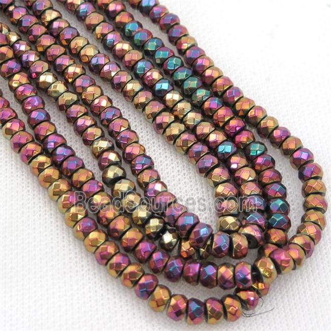 Hematite beads, faceted rondelle, purple electroplated