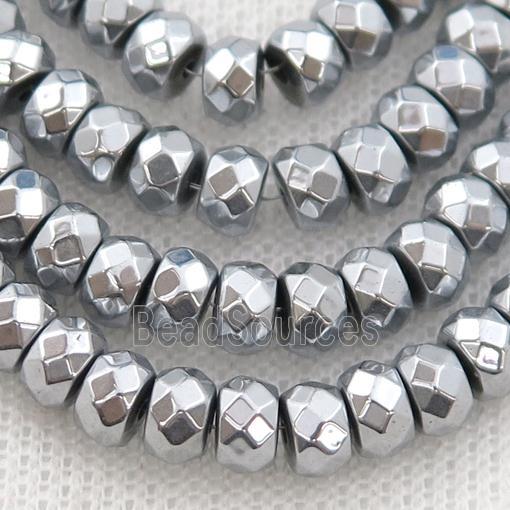 Hematite beads, faceted rondelle, platinum electroplated