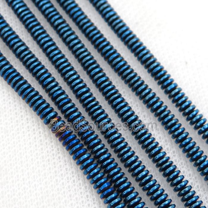 Hematite heishi beads, blue electroplated