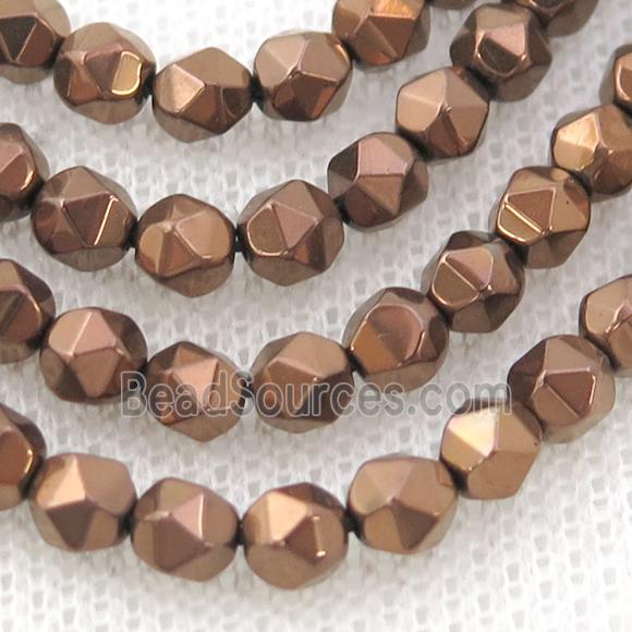 Brown Hematite Beads Cut Round Electroplated