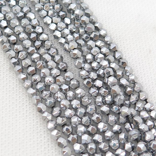 Hematite Beads Cut Round Platinum Electroplated