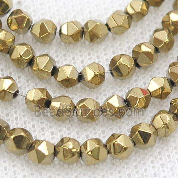 Gold Hematite Beads Cut Round Electroplated