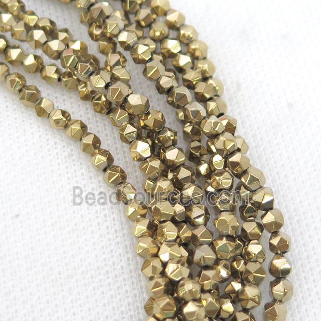 Gold Hematite Beads Cut Round Electroplated