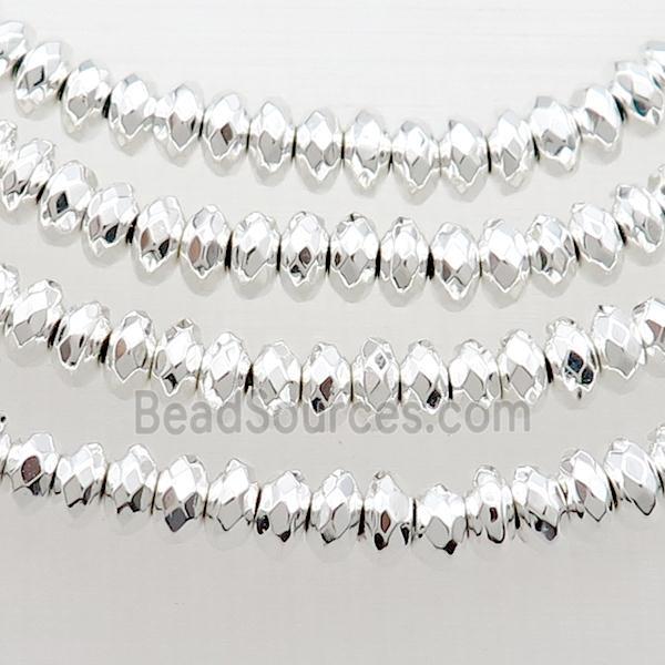 Hematite Beads Faceted Rondelle Shiny Silver