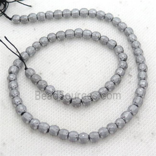 Hematite Beads Faceted Round Platinum Electroplated