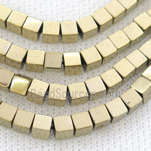 Gold Hematite Cube Beads