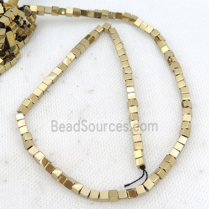 Gold Hematite Cube Beads