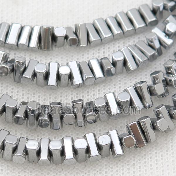 Hematite Beads Stick Platinum Electroplated