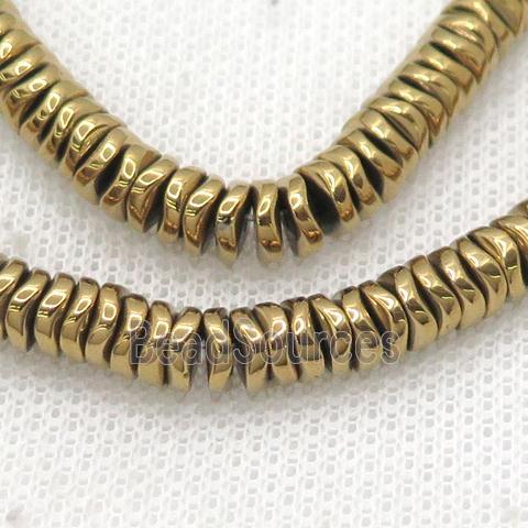 Gold Hematite Heishi Spacer Beads Twist Electroplated