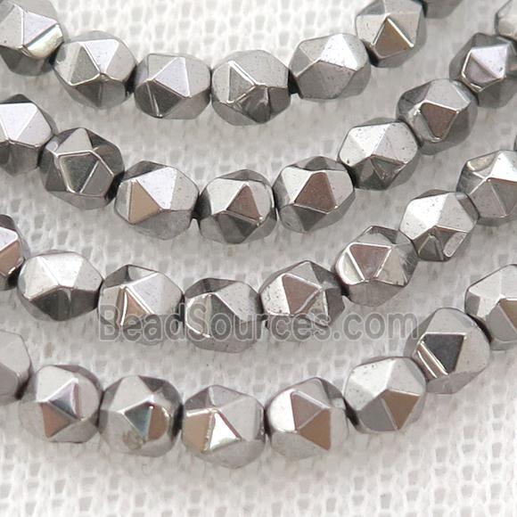 Hematite Beads Cut Round Silver