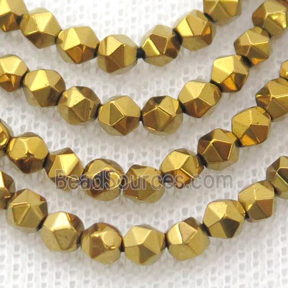 Hematite Beads Cut Round Gold