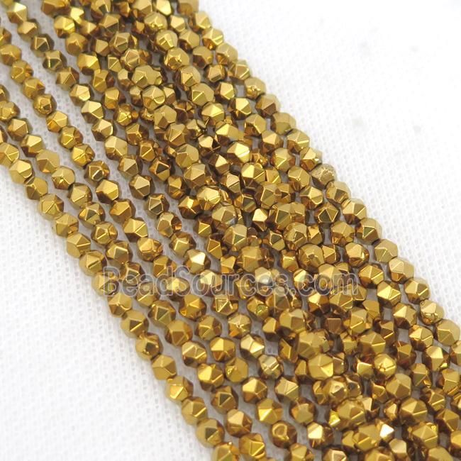 Hematite Beads Cut Round Gold