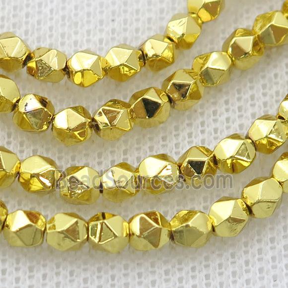 Hematite Beads Cut Round Shiny Gold