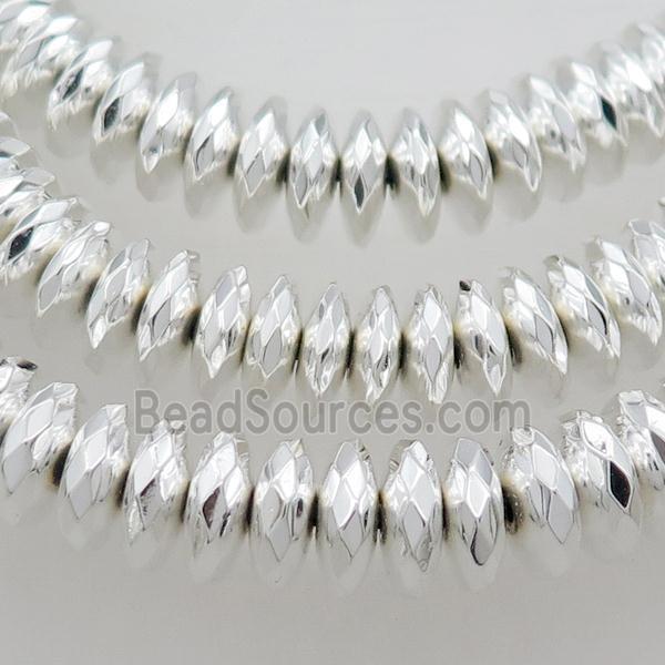 Hematite Beads Faceted Rondelle Shiny Silver