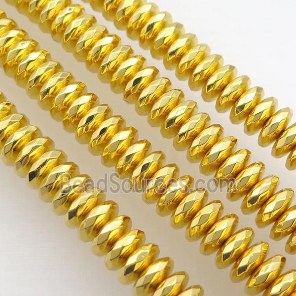 Hematite Beads Faceted Rondelle Shiny Gold