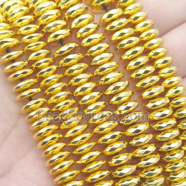 Hematite Beads Faceted Rondelle Shiny Gold