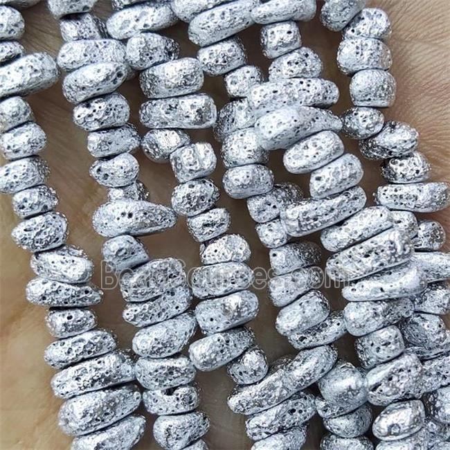 Hematite Beads Freeform Shiny Silver Electroplated