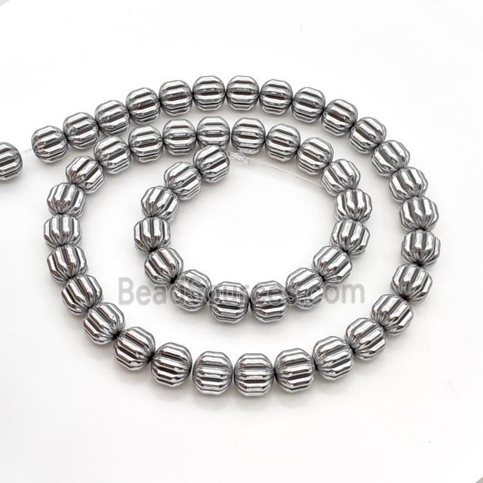 Hematite Pumpkin Beads Platinum Plated