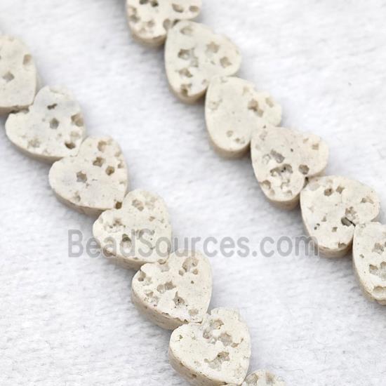 White Lava Heart Beads