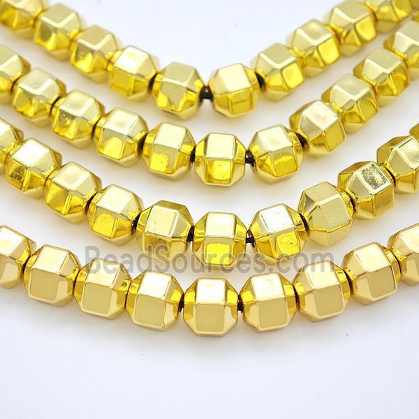 Hematite Beads Prism Shiny Gold