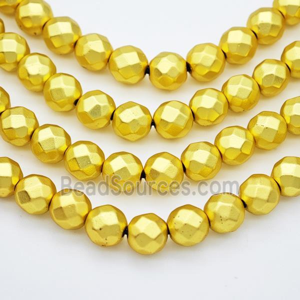 Hematite Beads Faceted Round Matte Gold