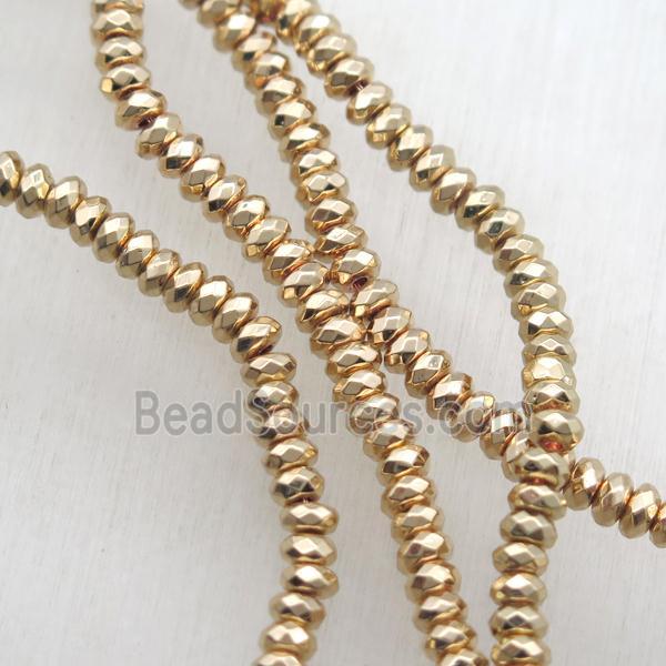 light gold electroplated Hematite beads, faceted rondelle