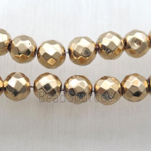 faceted round Hematite Beads, light KC-gold electroplated